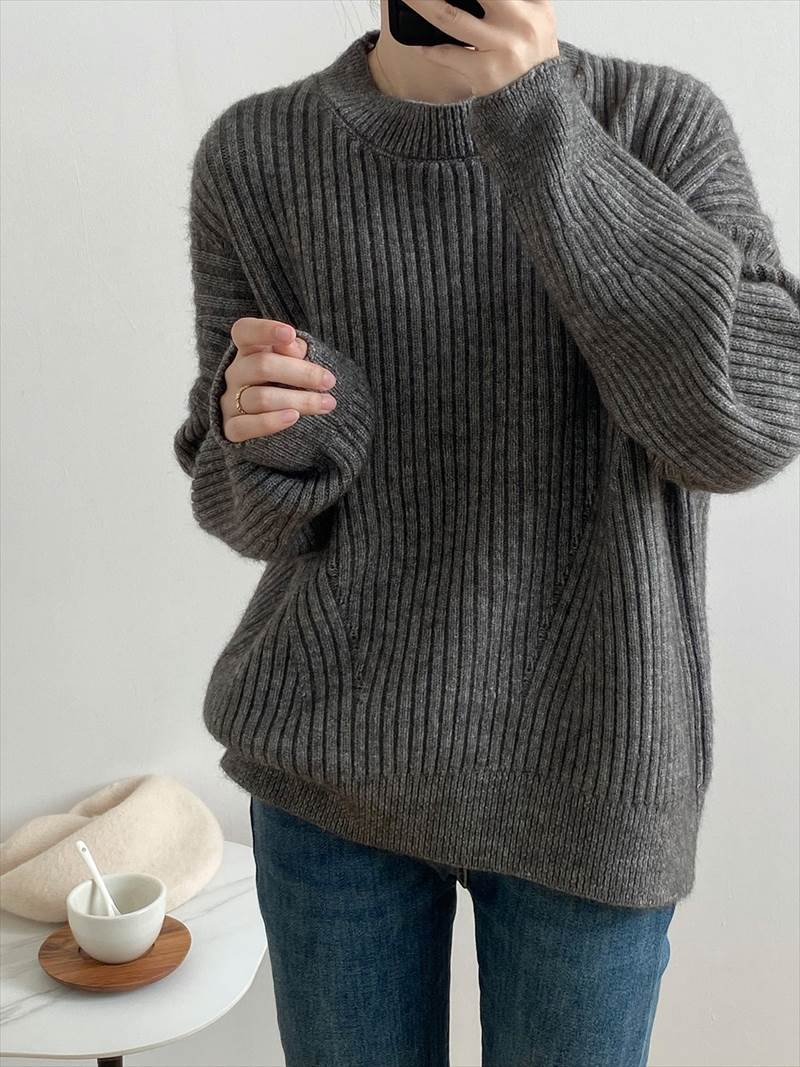 秋冬 シャツ セーター トップス プルオーバー 上着 ショート丈 袖あり 長袖 襟付き ハーフハイランドネック レギュラー ヘッジング ルーズ 編み込み かわいい 大人可愛い カジュアル お洒落 大人