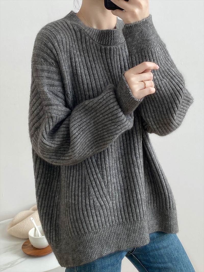 秋冬 シャツ セーター トップス プルオーバー 上着 ショート丈 袖あり 長袖 襟付き ハーフハイランドネック レギュラー ヘッジング ルーズ 編み込み かわいい 大人可愛い カジュアル お洒落 大人