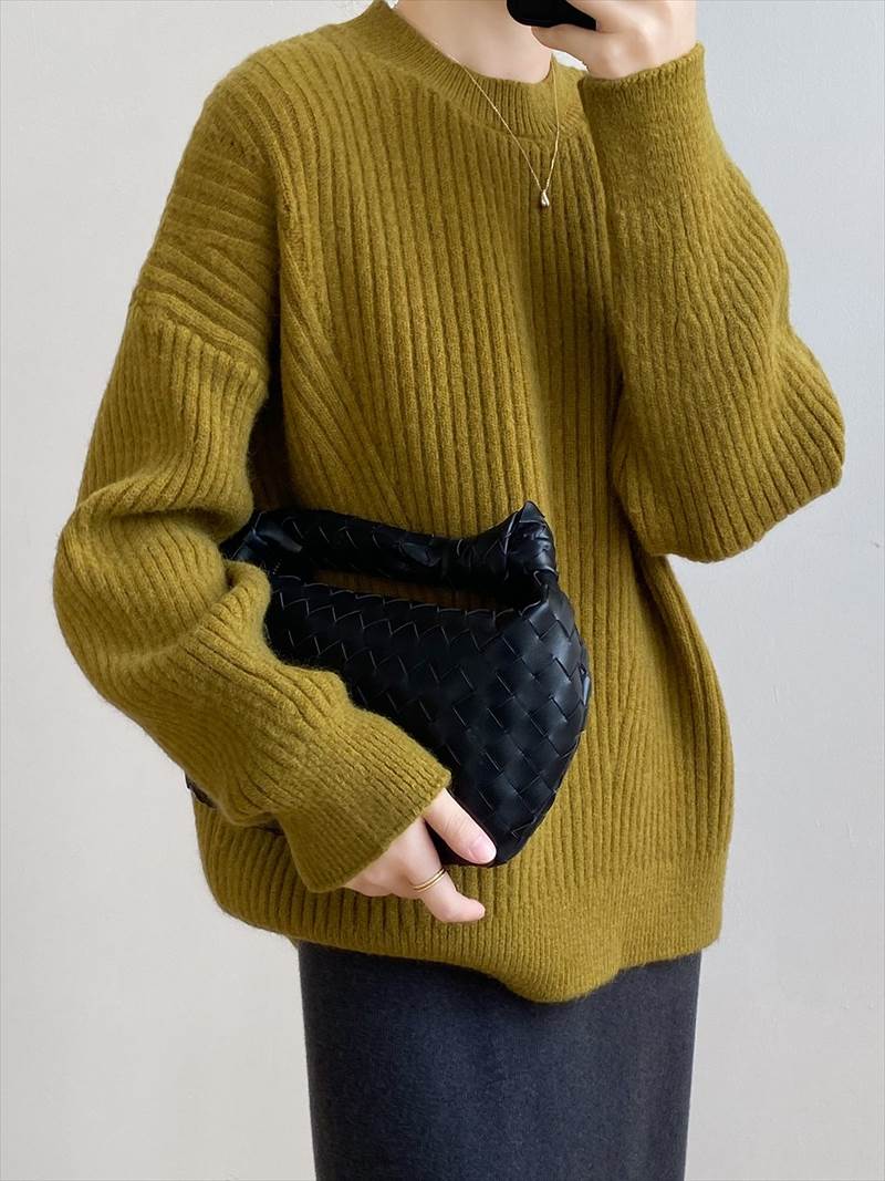 秋冬 シャツ セーター トップス プルオーバー 上着 ショート丈 袖あり 長袖 襟付き ハーフハイランドネック レギュラー ヘッジング ルーズ 編み込み かわいい 大人可愛い カジュアル お洒落 大人