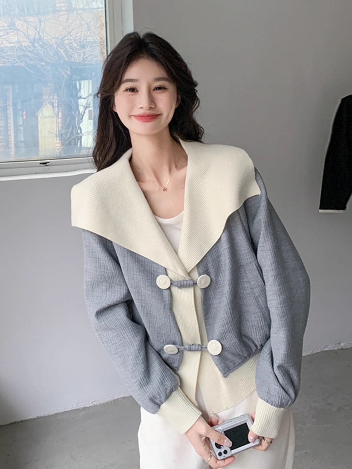 Hot!!!2024 新作 秋 chic 切り替え ショット丈 長袖 防寒 アウター スウェット デニムジャケット トレンチコート パーカー 保温 ジャンパー チェスターコート