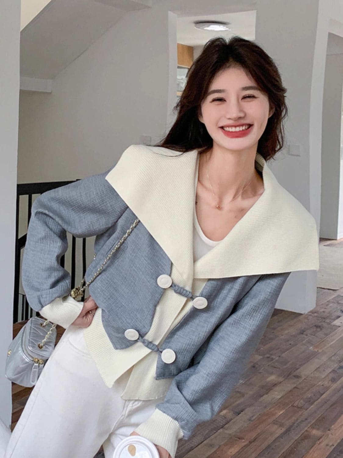 Hot!!!2024 新作 秋 chic 切り替え ショット丈 長袖 防寒 アウター スウェット デニムジャケット トレンチコート パーカー 保温 ジャンパー チェスターコート