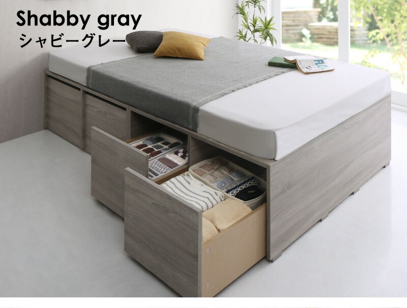 布団で寝られる 大容量収納ベッド [センペール2] [ベッドフレームのみマットレスなし] ハイタイプ 引き出しなし セミダブル [フレーム色]ホワイト