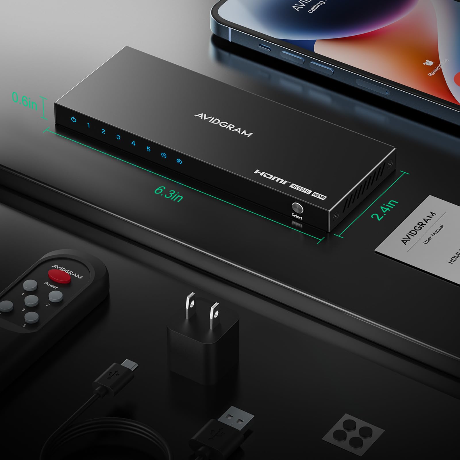 AVIDGRAM HDMI 2.0 セレクター 5入力1出力， IRリモコン付き | HDMI 切替器 4K 60Hz, AVIDGRAM HDMI 2.0 セレクター 5入力1