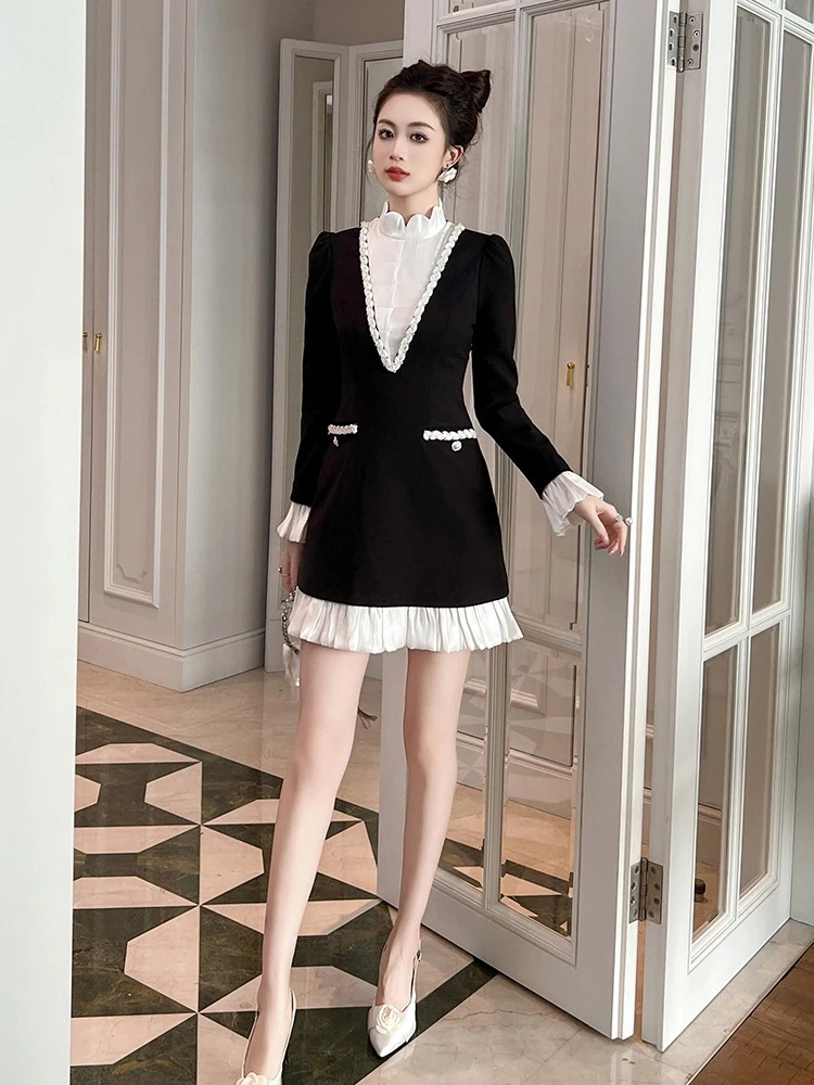 2025春 お姫様 ドッキング スタンド襟 ワンピース ドレス パーティー キャバ 大人 同窓会 披露宴 卒業式 結婚式 演奏会 ウェディング 二次会 メガ割