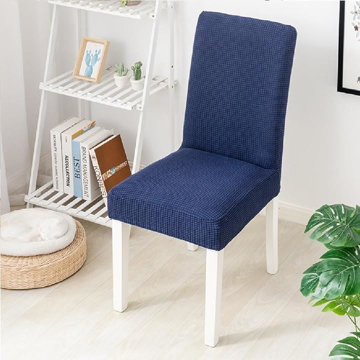 椅子カバー チェアカバー 背もたれあり 伸縮 洗える ノーアイロン 取り外し可能 無地 オフィス 家庭 ホテル レストラン Ｈx６枚(ダークブルー, Ｈx６枚)