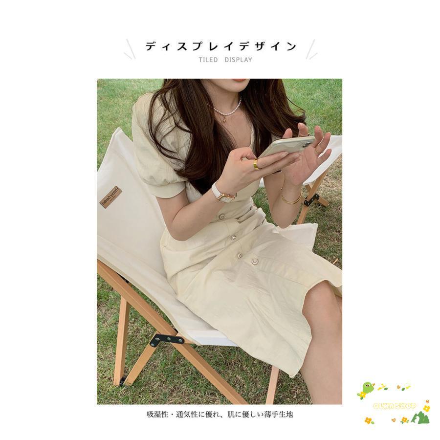 マーメイド 半袖ワンピース 夏 レディース ワンピース パフスリーブ マーメイドワンピース レトロ スクエアネック デコルテ見せ ミディ丈