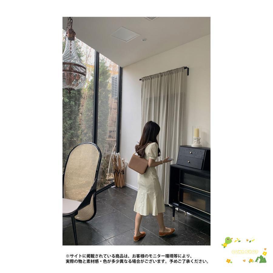 マーメイド 半袖ワンピース 夏 レディース ワンピース パフスリーブ マーメイドワンピース レトロ スクエアネック デコルテ見せ ミディ丈