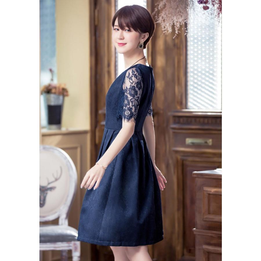 パーティードレス 結婚式 ワンピース ドレス レース 半袖 ママ パーティドレス ミディアム Aライン お呼ばれドレスフォーマルドレス レディース 送料無料