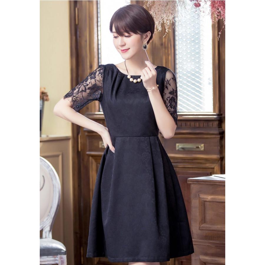 パーティードレス 結婚式 ワンピース ドレス レース 半袖 ママ パーティドレス ミディアム Aライン お呼ばれドレスフォーマルドレス レディース 送料無料