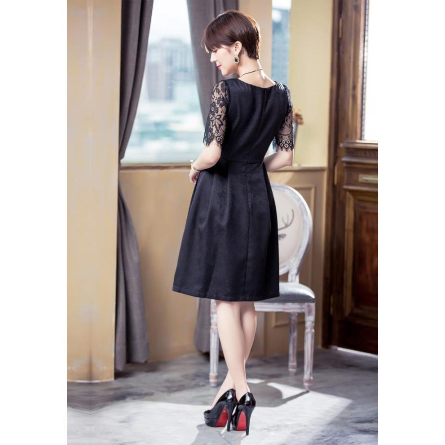 パーティードレス 結婚式 ワンピース ドレス レース 半袖 ママ パーティドレス ミディアム Aライン お呼ばれドレスフォーマルドレス レディース 送料無料