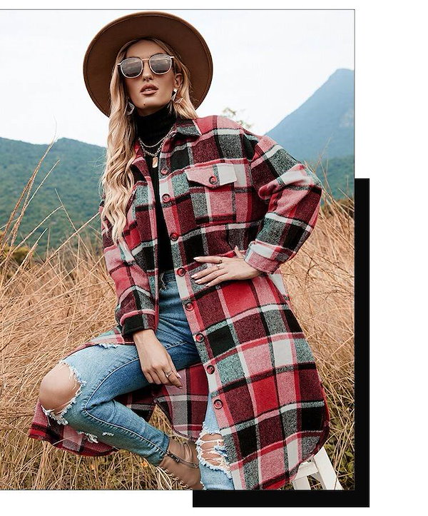 Qoo10] 6色 チェック柄コート ジャケット アウ