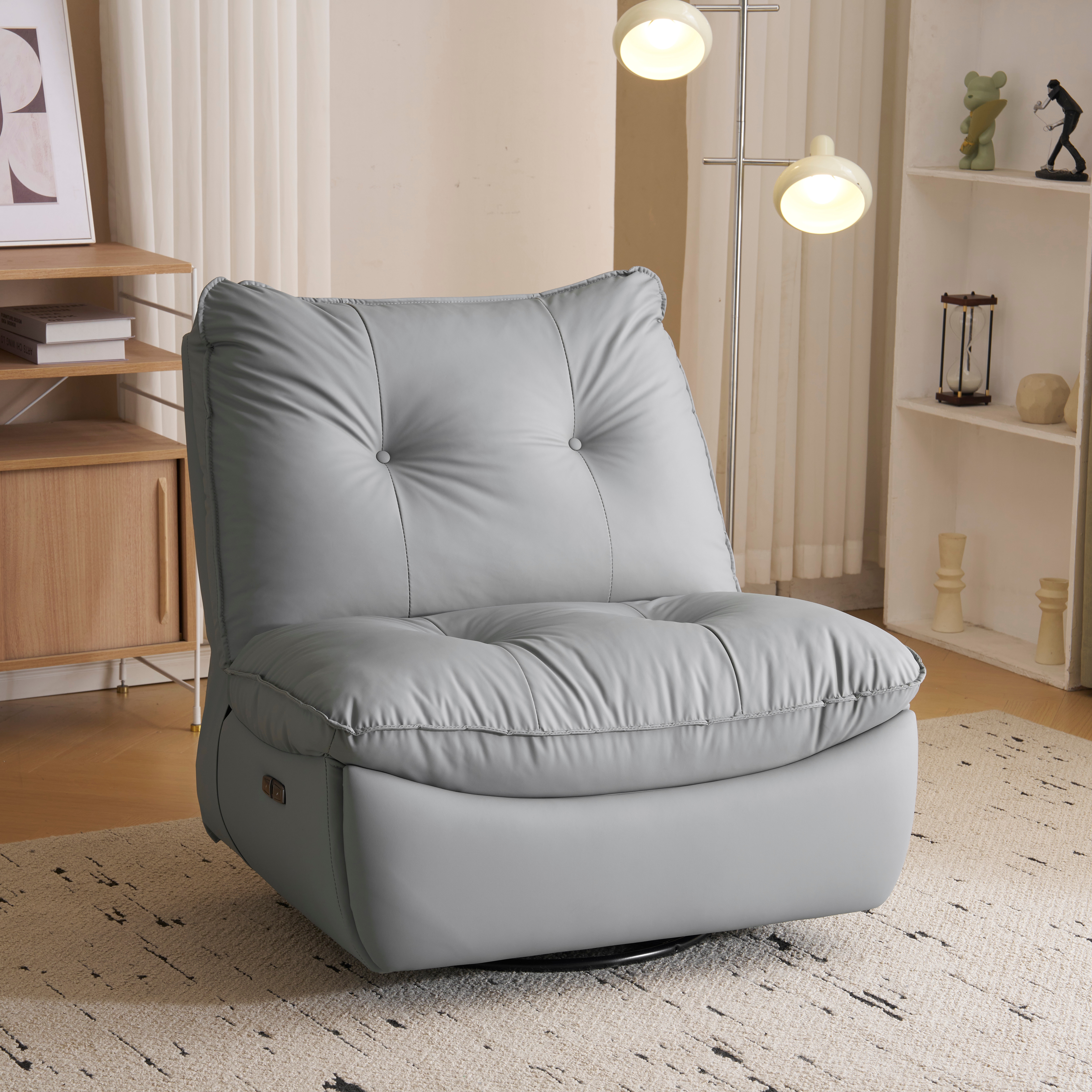 【国内発送】365 リクライニングソファー 肘掛けなし ロッキング 147 調整可能 270 回転 ゆったり 揺ら揺ら 電動リクライニングソファ オットマン一体型 1人掛け USBポート付き 電動