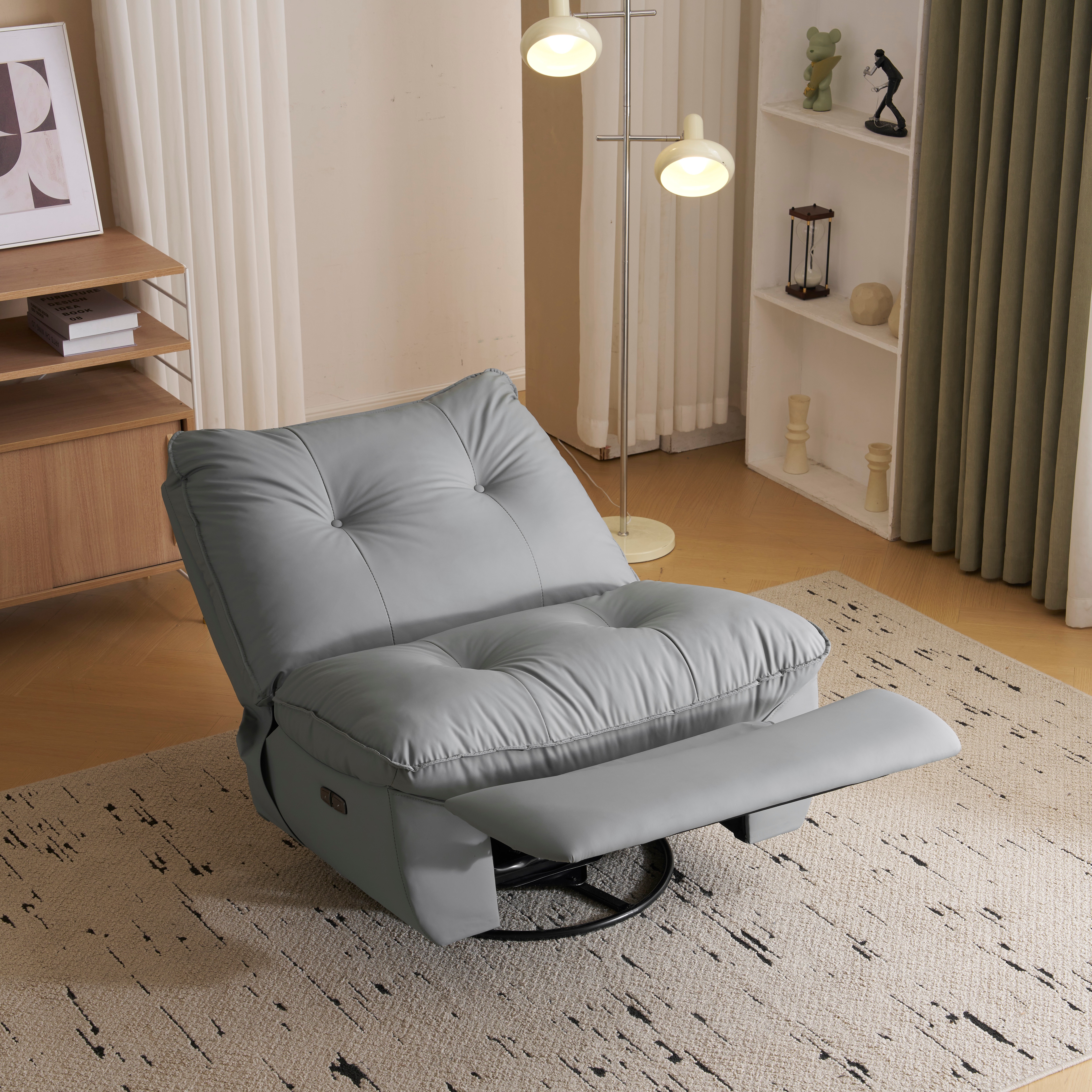 【国内発送】365 リクライニングソファー 肘掛けなし ロッキング 147 調整可能 270 回転 ゆったり 揺ら揺ら 電動リクライニングソファ オットマン一体型 1人掛け USBポート付き 電動