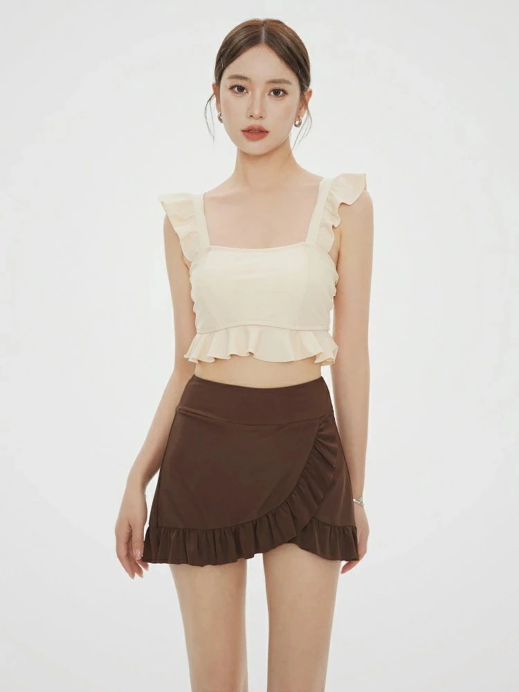 水着 タンキニ レディース 体型カバー かわいい フリル 韓国 小胸 水着 露出控えめ 水着 タンキニ セパレート スカート ショートパンツ 上下セット 可愛い水着 安全パンツ みずぎ 学生 大人