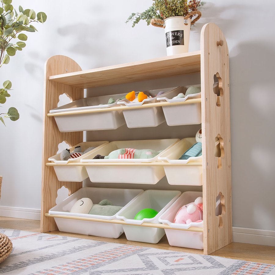 天然木 おもちゃ収納ラック 幅88 大容量 組立カンタン 絵本棚 おもちゃ 子ども用家具 収納4段
