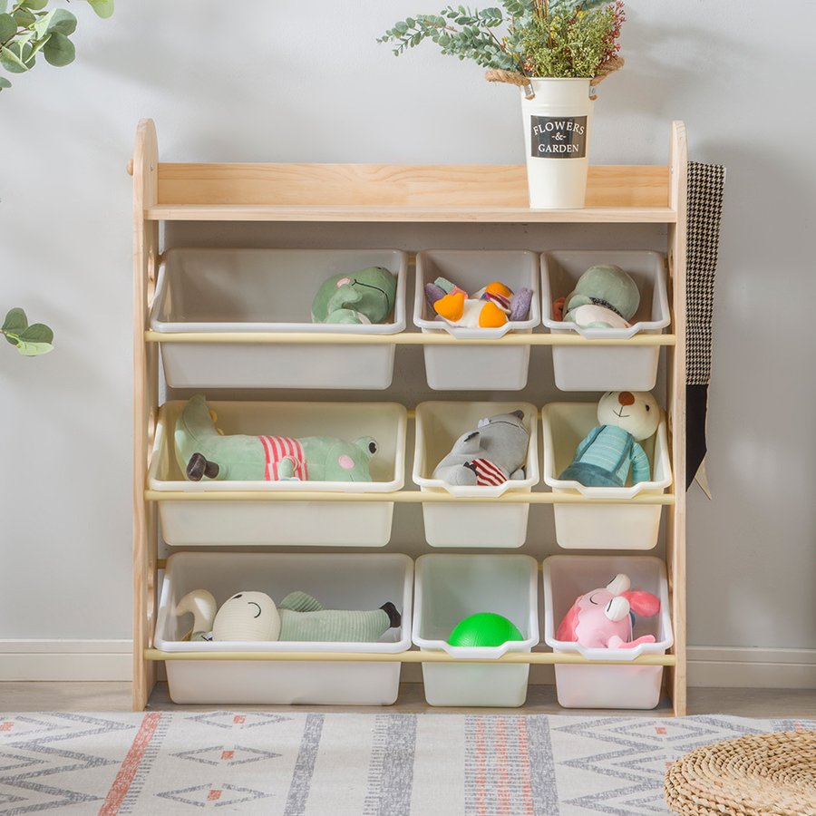 天然木 おもちゃ収納ラック 幅88 大容量 組立カンタン 絵本棚 おもちゃ 子ども用家具 収納4段