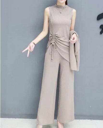 【即納】セットアップ スリーピース スーツ ワンピ レディース 大きいサイズ 3点セット ジャケット ノースリーブシャツ ワイドパンツ 秋冬新作 秋 秋色 秋服 秋sale セットアップ