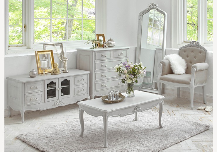 【開梱設置付き】シャビーシック アンティーク風 猫脚リビングボード幅150cm テレビボード 姫系 姫家具 猫脚 セグレータ