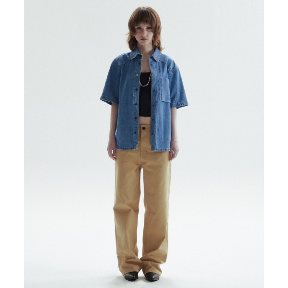 CHOWOO ベーシックショートスリーブデニムシャツ-ブルー(女性用)