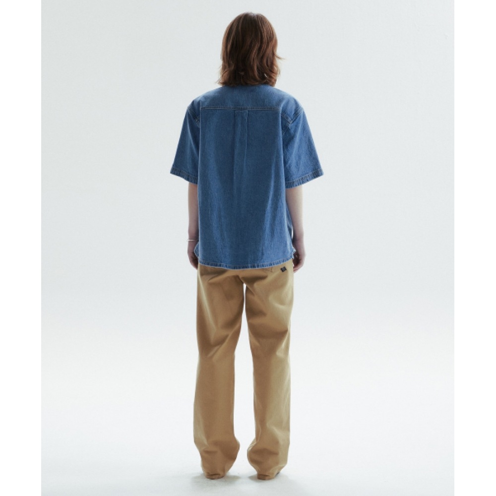 CHOWOO ベーシックショートスリーブデニムシャツ-ブルー(女性用)