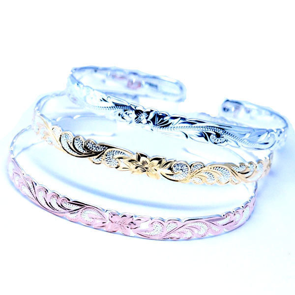 ハワイアンジュエリー バングル プルメリア フラワー 花 カレイキニ 波 カットアウト ピンクゴールド ハワイアンジュエリー バングル プルメリア フラワー 花 カレイキニ 波 カットアウト ピンクゴールド