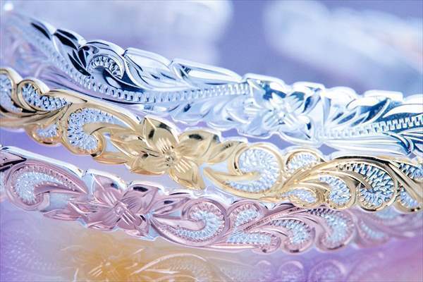 ハワイアンジュエリー バングル プルメリア フラワー 花 カレイキニ 波 カットアウト ピンクゴールド ハワイアンジュエリー バングル プルメリア フラワー 花 カレイキニ 波 カットアウト ピンクゴールド