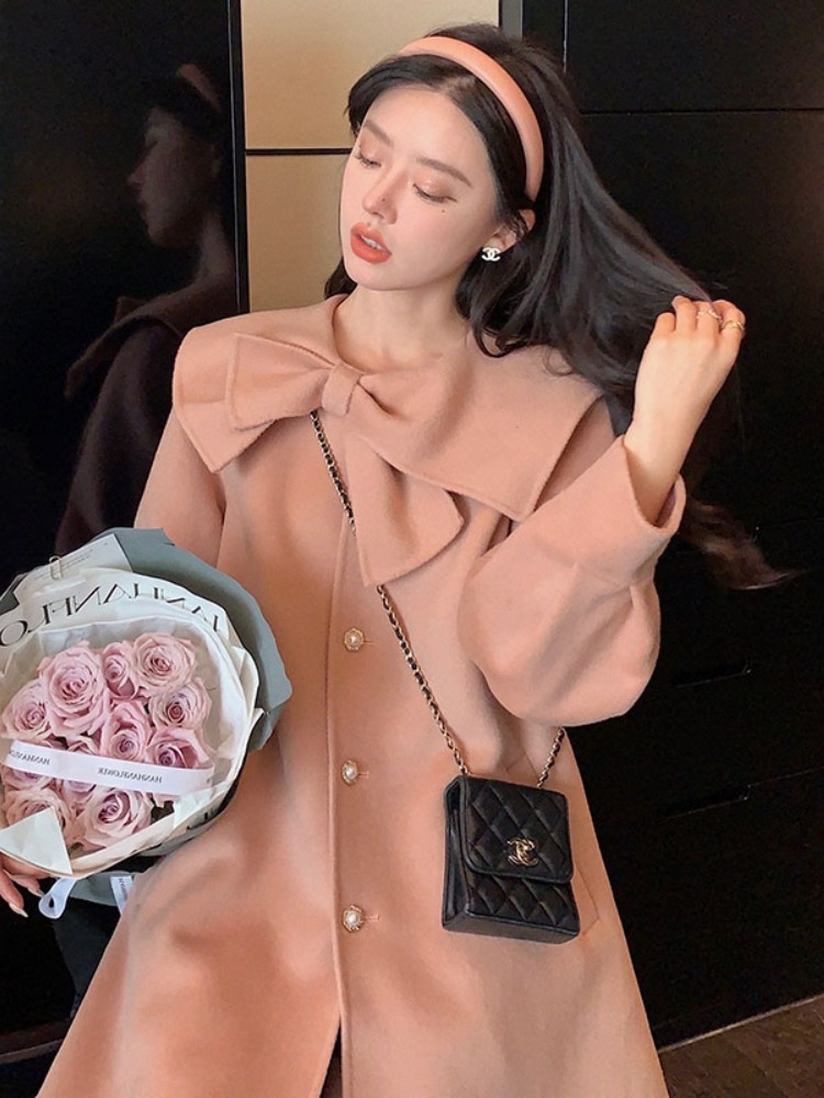 リボンコート コート アウター ジャケット. レディース リボンウールブレンドコート 可愛い オシャレ デート お出掛け ウールコート a4743