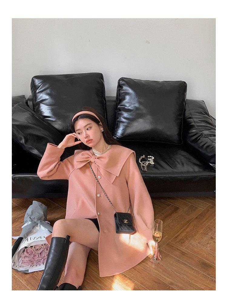 リボンコート コート アウター ジャケット. レディース リボンウールブレンドコート 可愛い オシャレ デート お出掛け ウールコート a4743