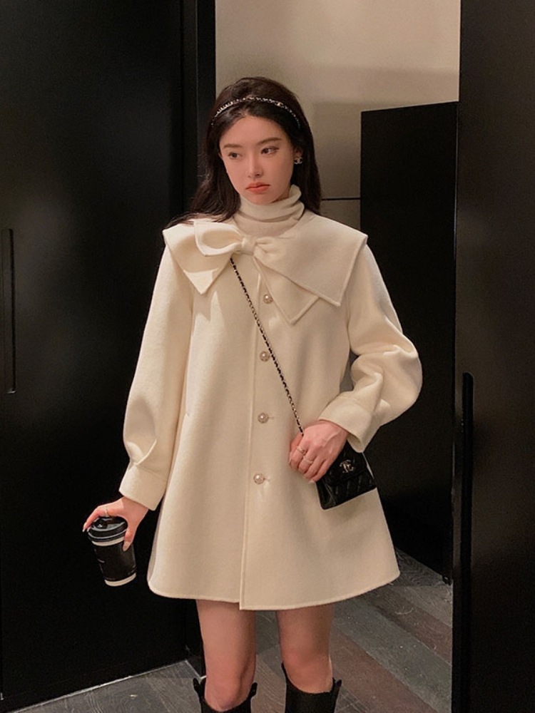 リボンコート コート アウター ジャケット. レディース リボンウールブレンドコート 可愛い オシャレ デート お出掛け ウールコート a4743