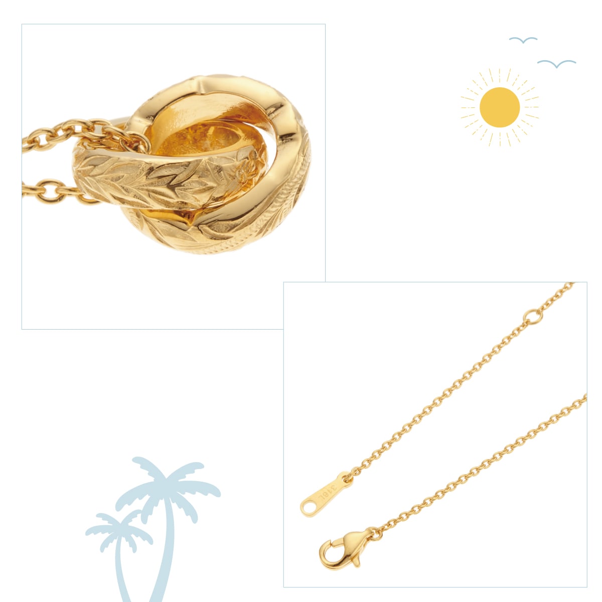 ネックレス レディース メンズ サージカルステンレス製 ハワイアンジュエリー ハワジュ 2連リング ネックレス レディース メンズ サージカルステンレス製 ハワイアンジュエリー ハワジュ 2連リング