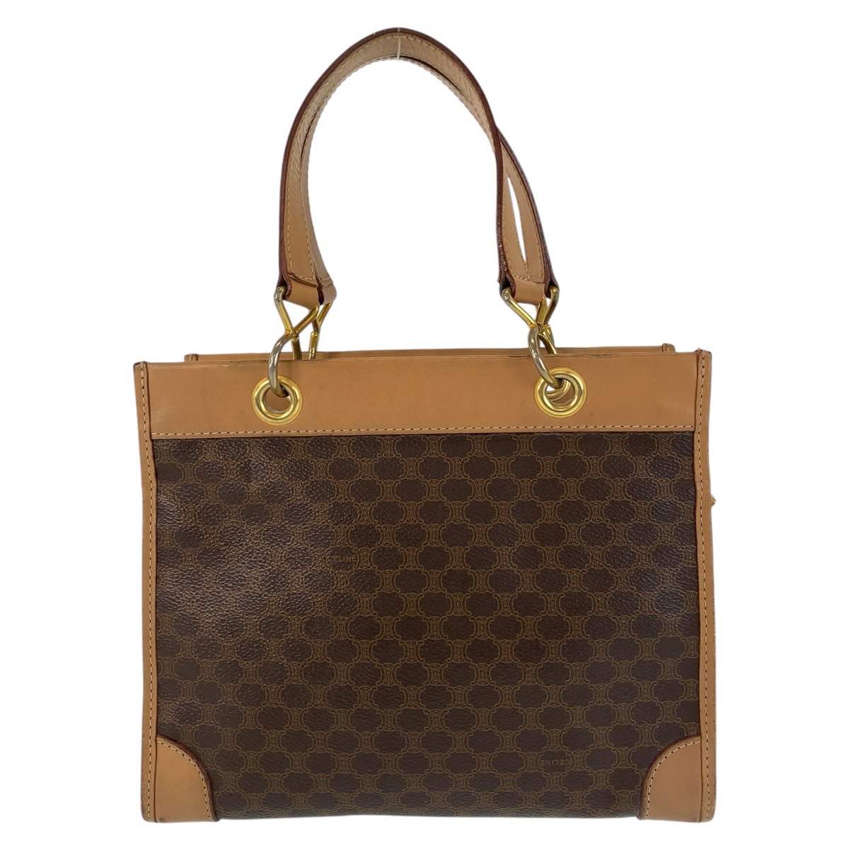 ヴィンテージ マカダム ブラウン ゴールド金具 PVC/レザー ハンドバッグ トートバッグ レディース 503293