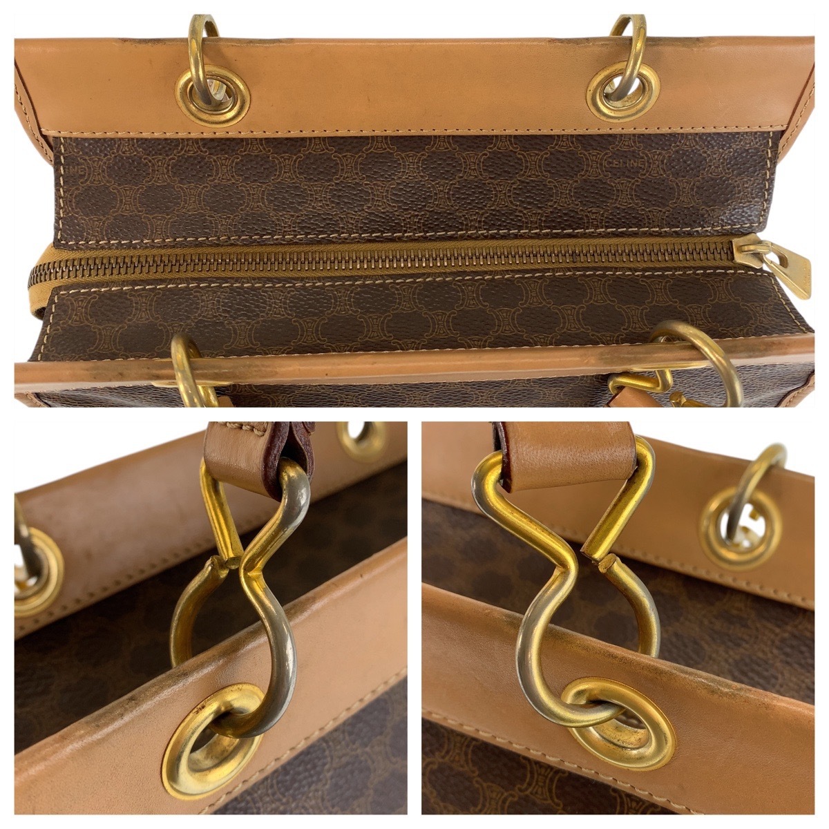 ヴィンテージ マカダム ブラウン ゴールド金具 PVC/レザー ハンドバッグ トートバッグ レディース 503293