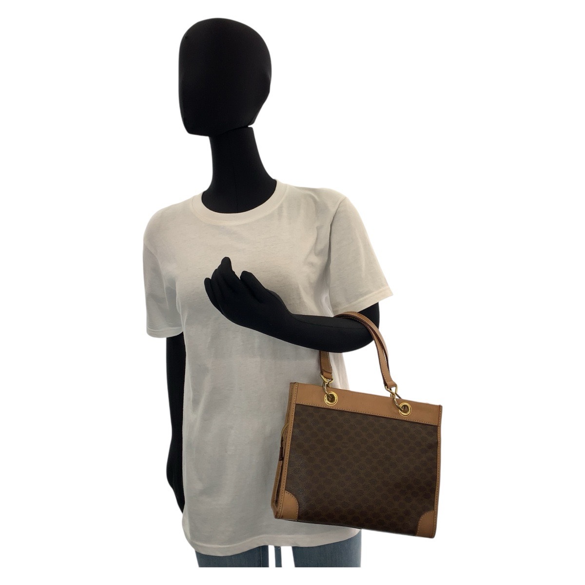 ヴィンテージ マカダム ブラウン ゴールド金具 PVC/レザー ハンドバッグ トートバッグ レディース 503293