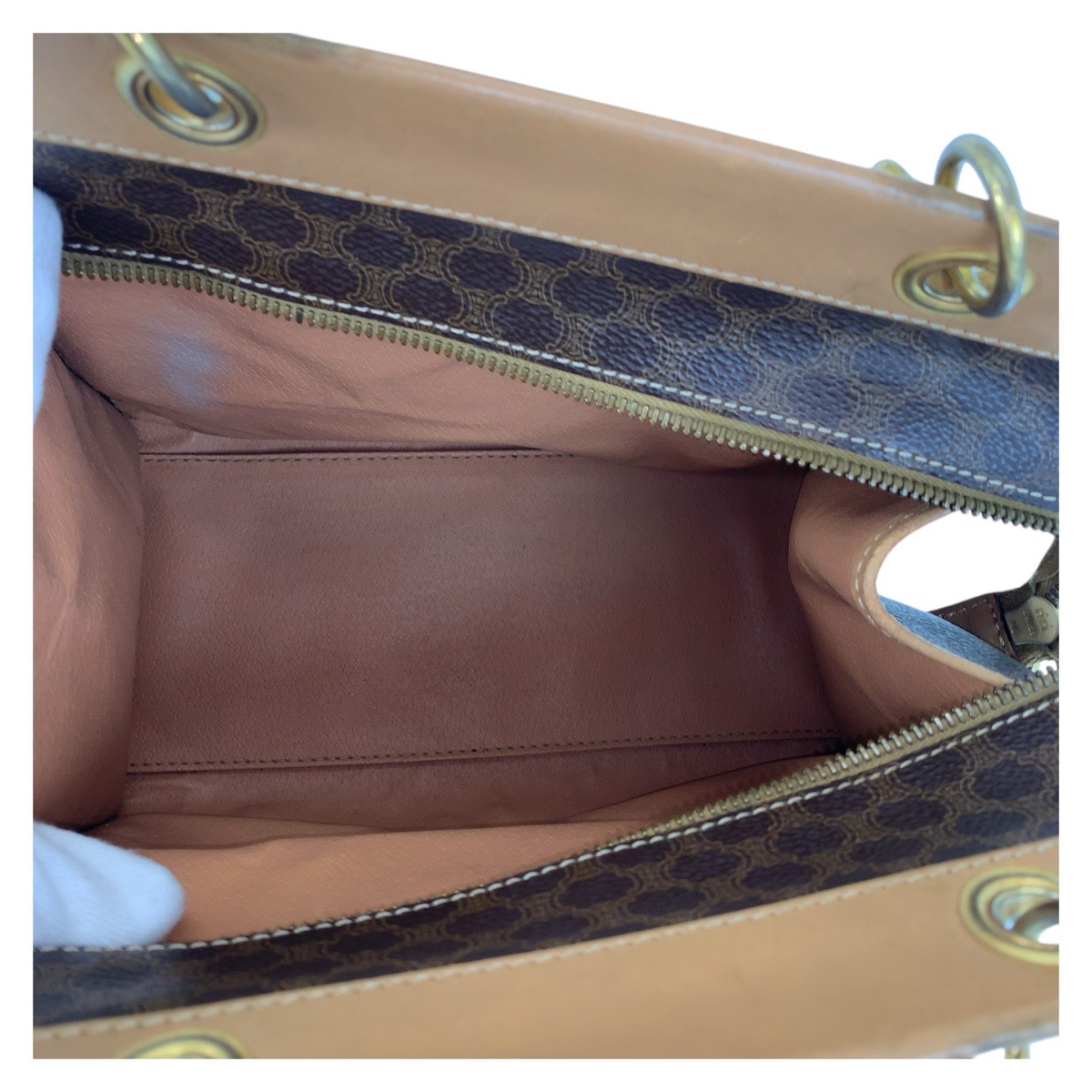 ヴィンテージ マカダム ブラウン ゴールド金具 PVC/レザー ハンドバッグ トートバッグ レディース 503293