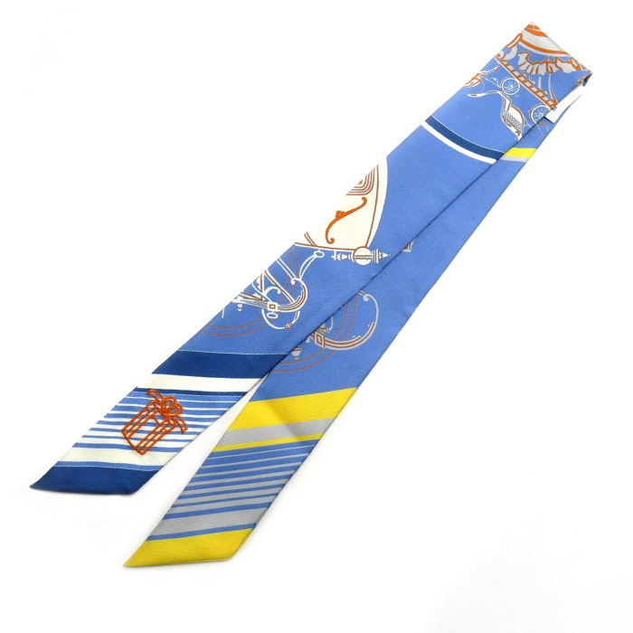 HERMES エルメス ツイリー ステッカー EX-LIBRIS スカーフ ブルー 853791S 09 レディース 中古 美品