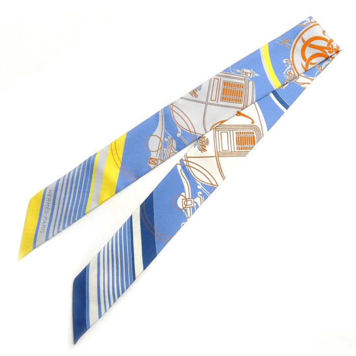 HERMES エルメス ツイリー ステッカー EX-LIBRIS スカーフ ブルー 853791S 09 レディース 中古 美品