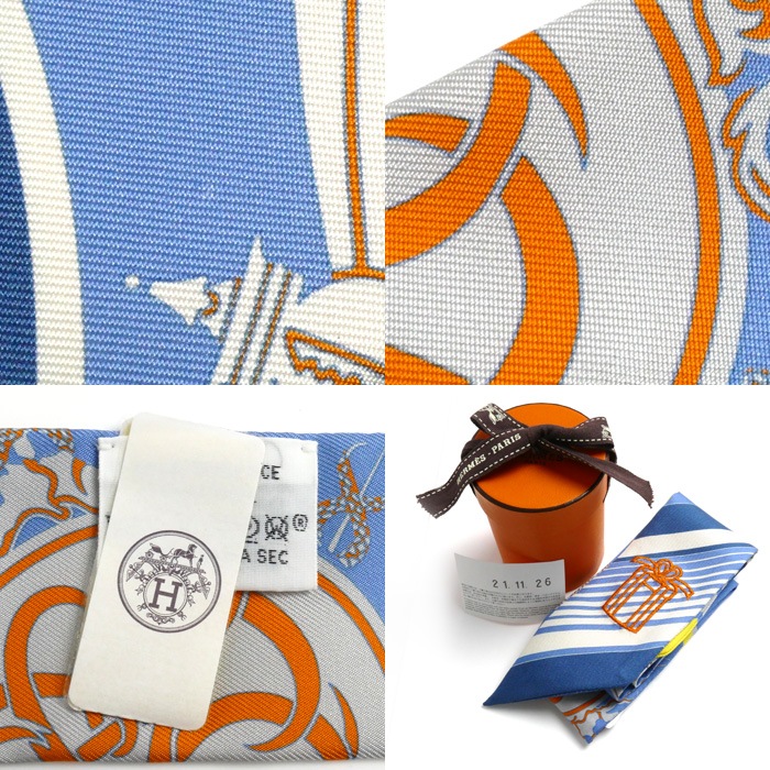 HERMES エルメス ツイリー ステッカー EX-LIBRIS スカーフ ブルー 853791S 09 レディース 中古 美品