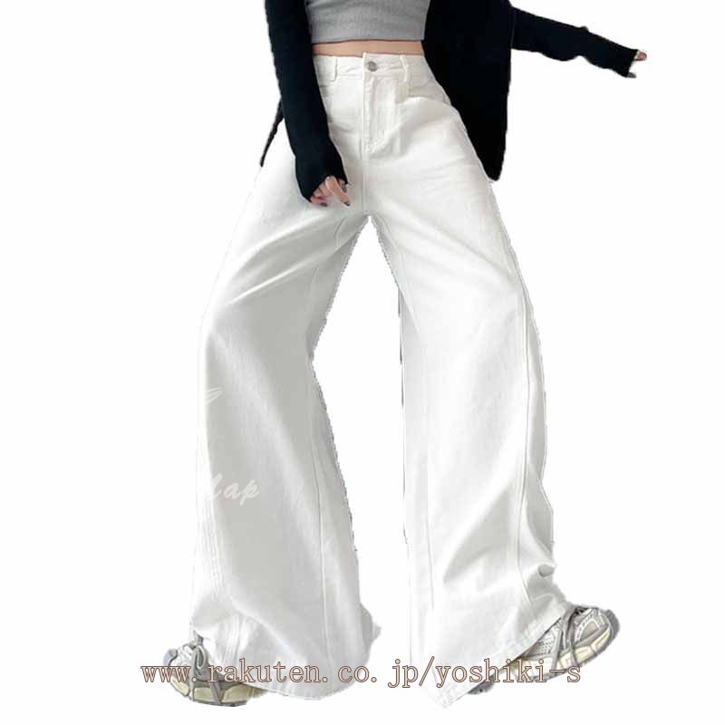 デニムパンツ レディース デニム パンツ ストレート ボトムス ジーパン ジーンズ ストレートパンツ ストレートデニム パンツ 股上深め ハイウエスト 春 夏 秋 個性的 ロング 白