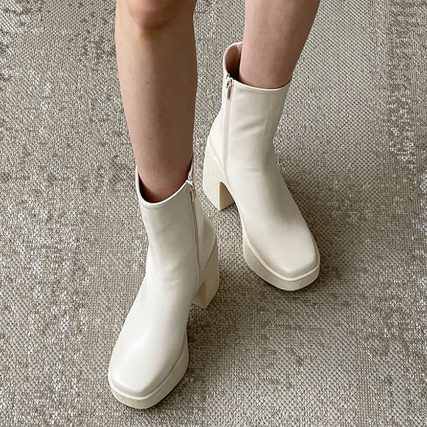 3color ファスナー付きで履き脱ぎ楽ちん. シンプル, ベーシックな スクエアトゥ 前厚 プラットフォーム デイリーショートブーツ 3color ファスナー付きで履き脱ぎ楽ちん. シンプル, ベーシックな スクエアトゥ 前厚 プラットフォーム デイリーショートブーツ