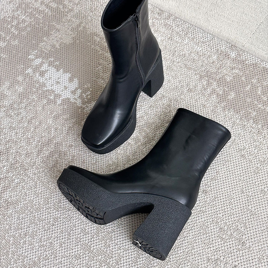 3color ファスナー付きで履き脱ぎ楽ちん. シンプル, ベーシックな スクエアトゥ 前厚 プラットフォーム デイリーショートブーツ 3color ファスナー付きで履き脱ぎ楽ちん. シンプル, ベーシックな スクエアトゥ 前厚 プラットフォーム デイリーショートブーツ