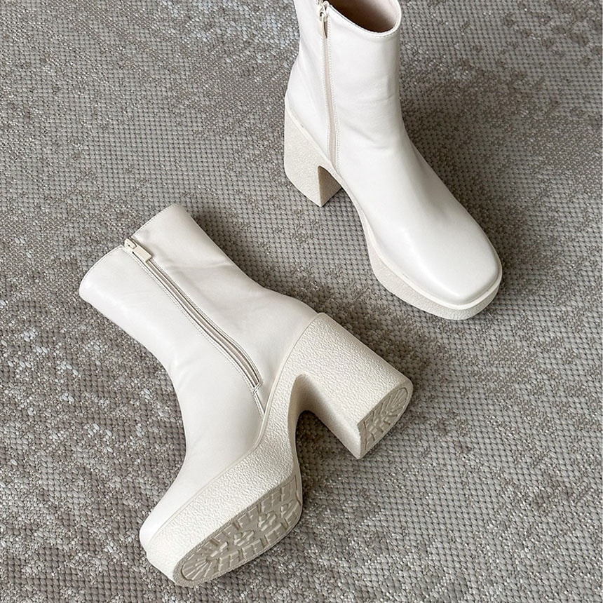3color ファスナー付きで履き脱ぎ楽ちん. シンプル, ベーシックな スクエアトゥ 前厚 プラットフォーム デイリーショートブーツ 3color ファスナー付きで履き脱ぎ楽ちん. シンプル, ベーシックな スクエアトゥ 前厚 プラットフォーム デイリーショートブーツ