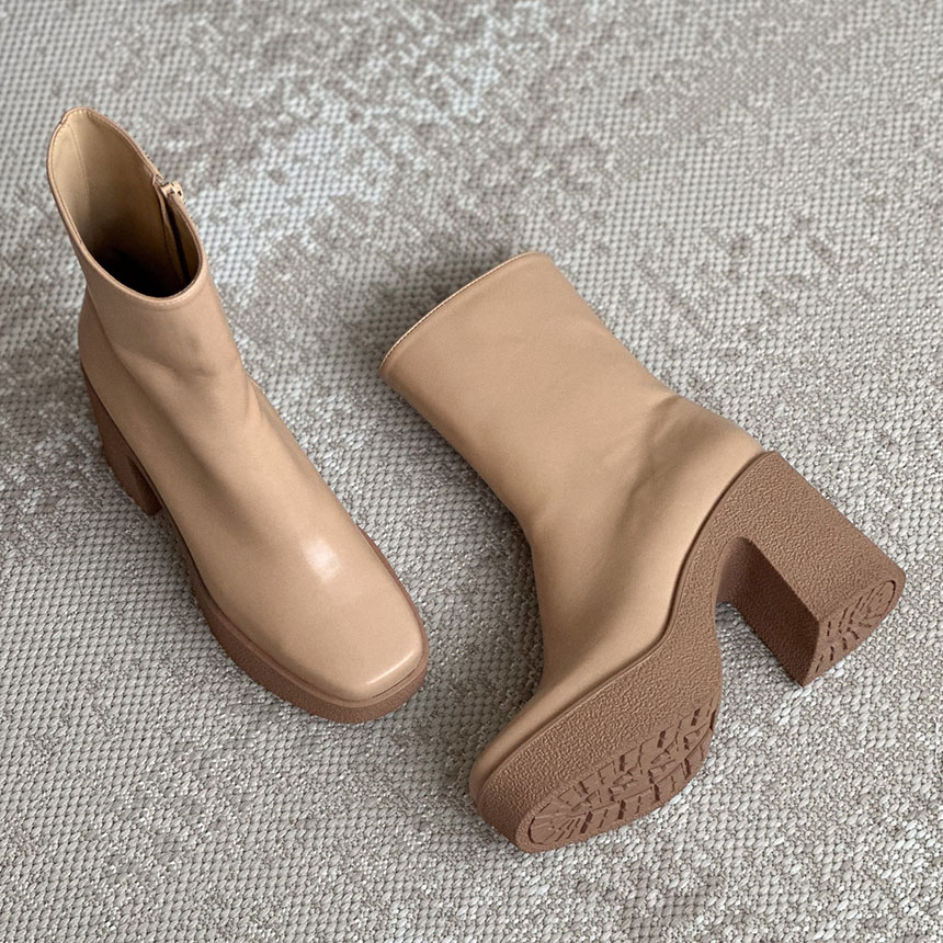 3color ファスナー付きで履き脱ぎ楽ちん. シンプル, ベーシックな スクエアトゥ 前厚 プラットフォーム デイリーショートブーツ 3color ファスナー付きで履き脱ぎ楽ちん. シンプル, ベーシックな スクエアトゥ 前厚 プラットフォーム デイリーショートブーツ