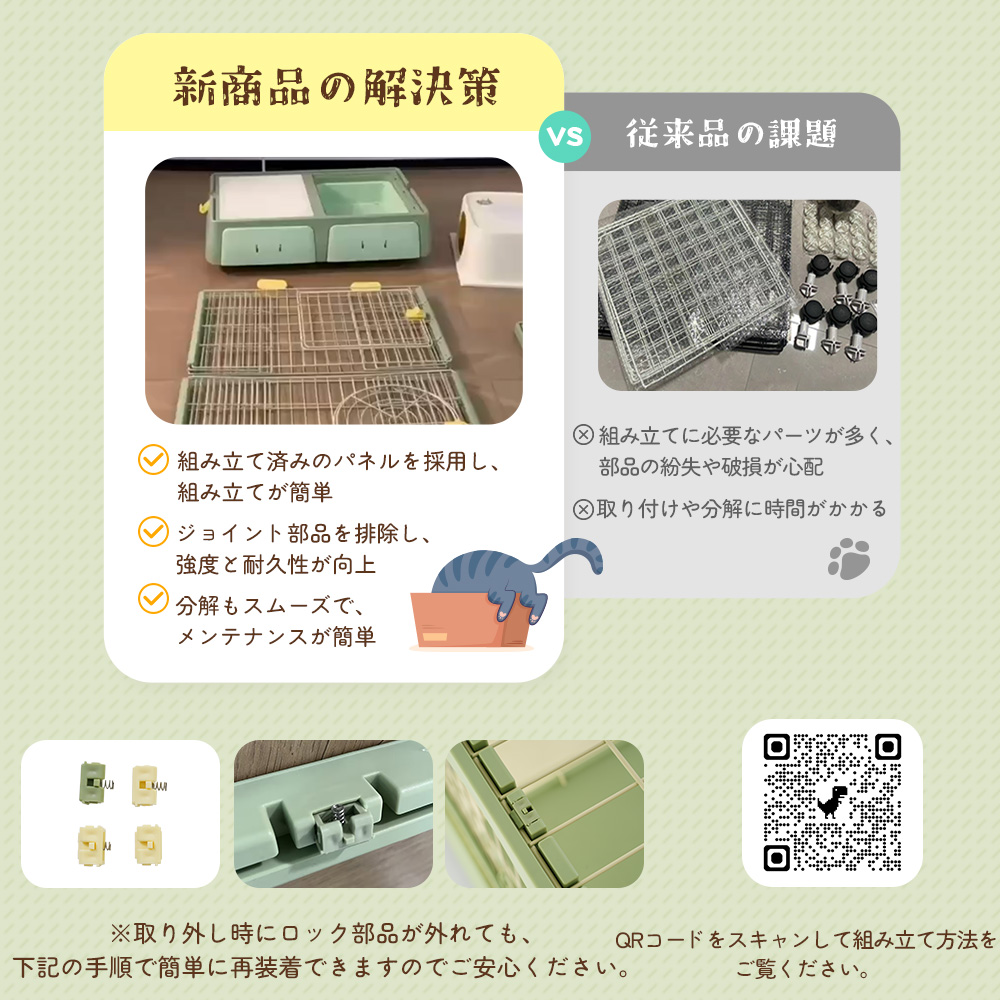 【国内出荷】猫 掃除しやすいトレーケージ キャットケージ 2段 多頭飼い 引き出しトレー 組み立て簡単 猫ドア キャットハウス ペット ゲージ 猫 ゲージ 大型 キャスター付きネコ ハウス 留守番 保