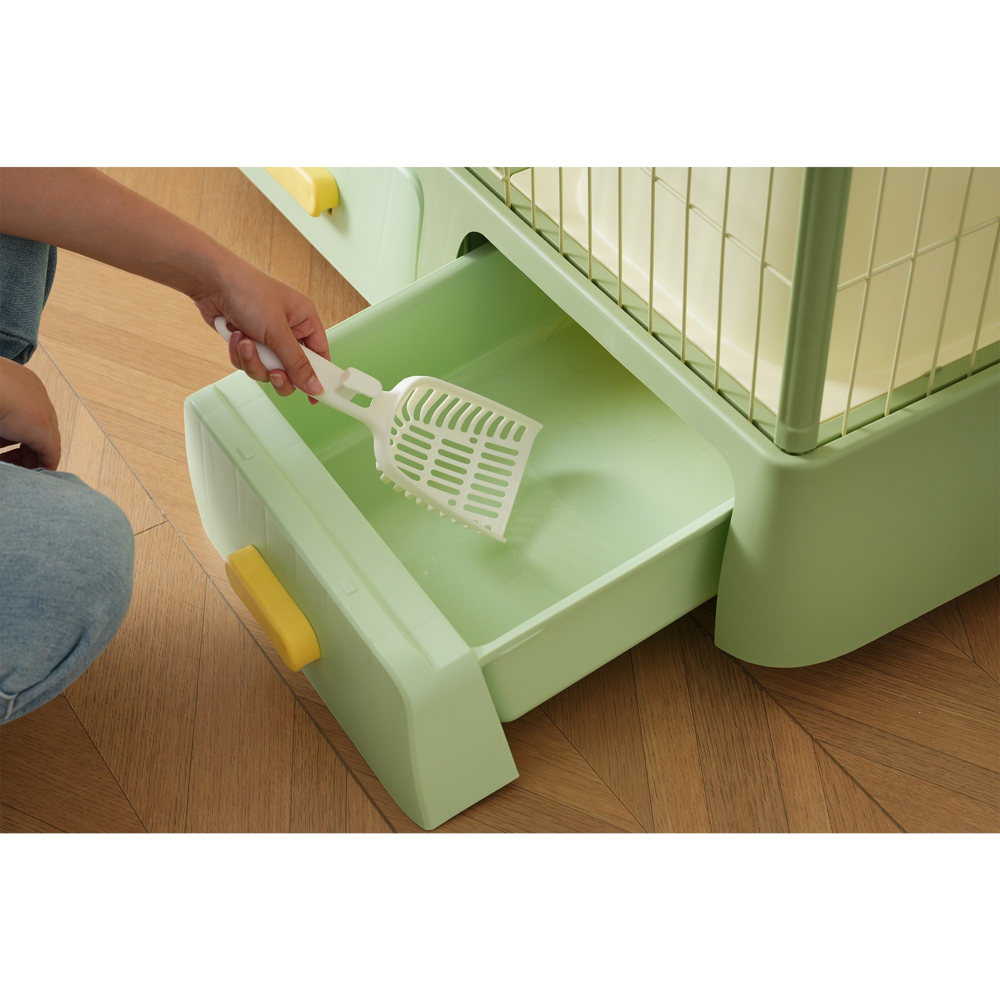 【国内出荷】猫 掃除しやすいトレーケージ キャットケージ 2段 多頭飼い 引き出しトレー 組み立て簡単 猫ドア キャットハウス ペット ゲージ 猫 ゲージ 大型 キャスター付きネコ ハウス 留守番 保