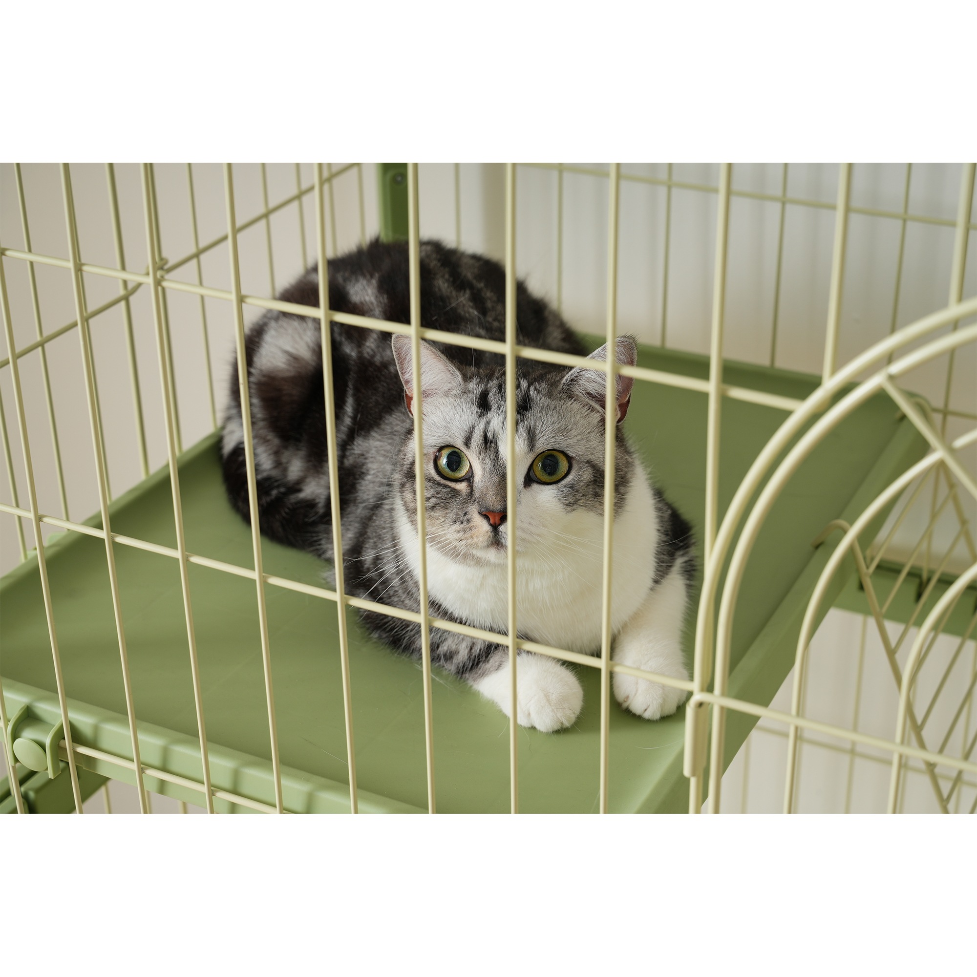 【国内出荷】猫 掃除しやすいトレーケージ キャットケージ 2段 多頭飼い 引き出しトレー 組み立て簡単 猫ドア キャットハウス ペット ゲージ 猫 ゲージ 大型 キャスター付きネコ ハウス 留守番 保