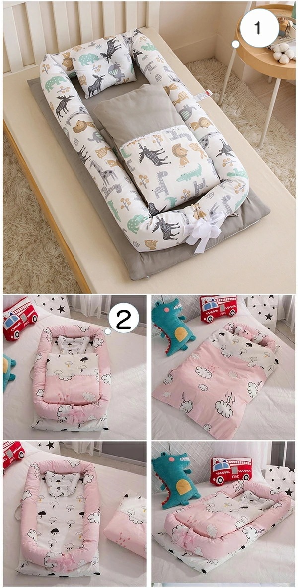 【短納期】ベビー ベッドインベッド 新生児/赤ちゃん ベビーガード ベビーインベッド ベビーベッド 添い寝ベッド 寝返り防止 コットン 昼寝布団 オムツ換え 新生児ベッド 枕付き/布団付き 転落防止