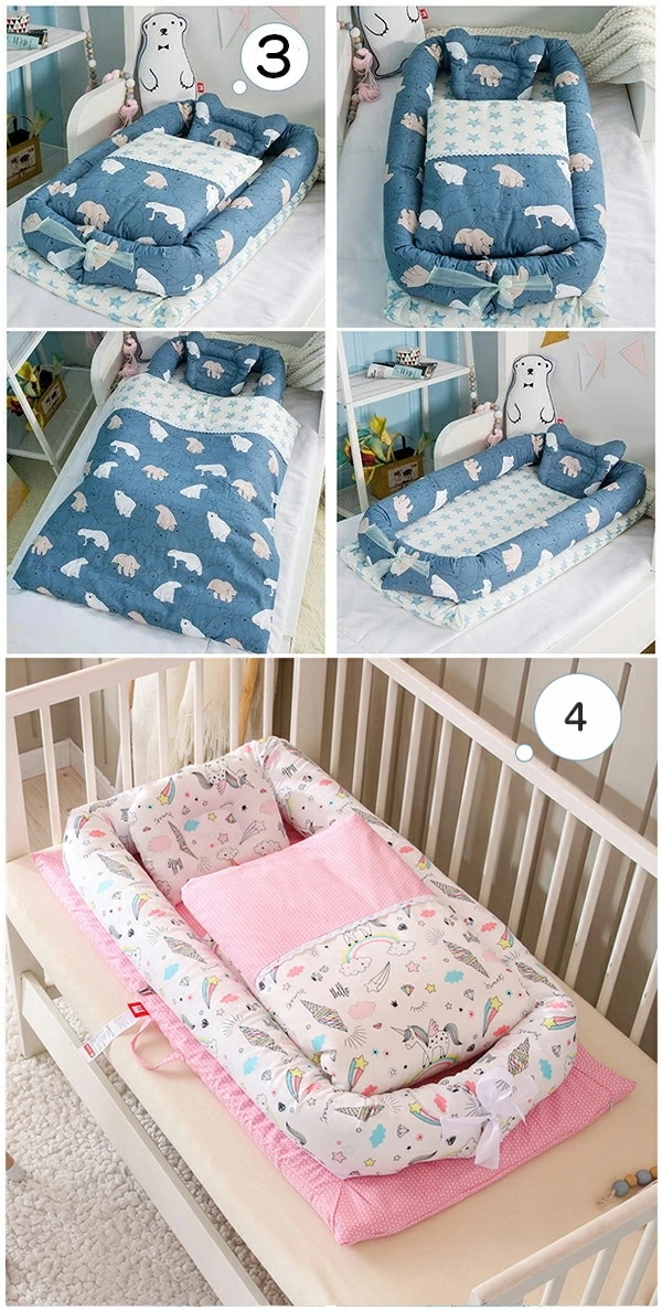 【短納期】ベビー ベッドインベッド 新生児/赤ちゃん ベビーガード ベビーインベッド ベビーベッド 添い寝ベッド 寝返り防止 コットン 昼寝布団 オムツ換え 新生児ベッド 枕付き/布団付き 転落防止