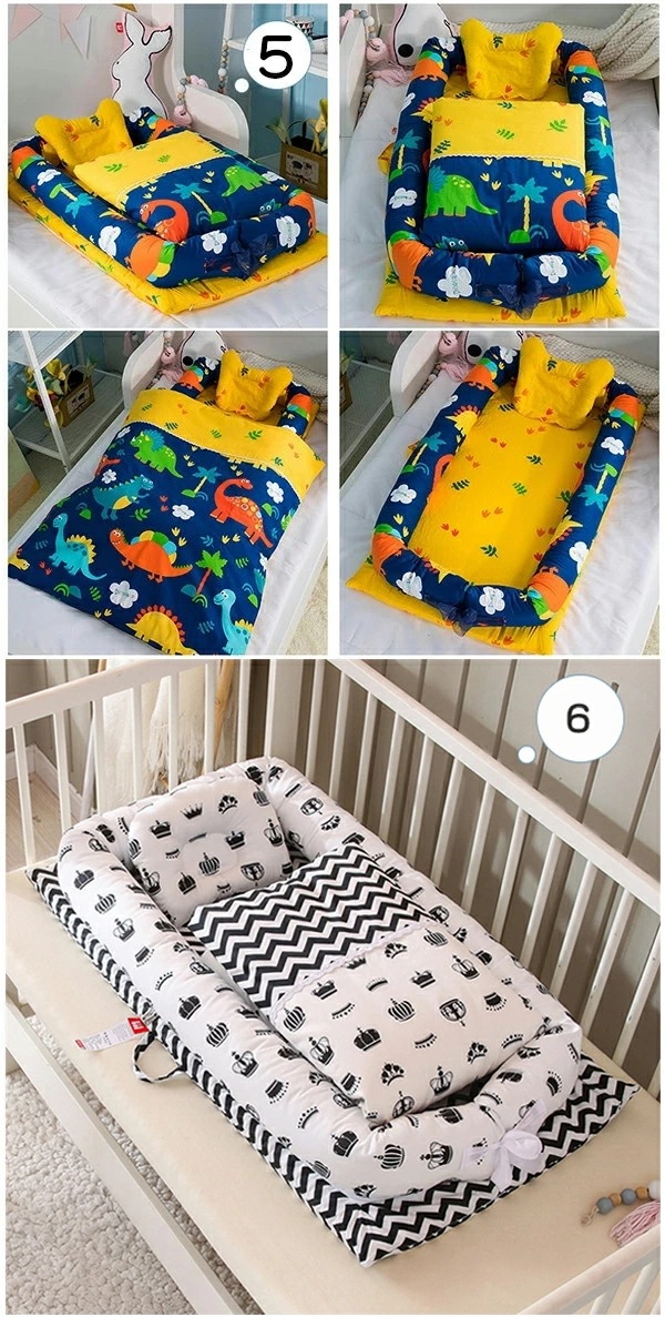 【短納期】ベビー ベッドインベッド 新生児/赤ちゃん ベビーガード ベビーインベッド ベビーベッド 添い寝ベッド 寝返り防止 コットン 昼寝布団 オムツ換え 新生児ベッド 枕付き/布団付き 転落防止