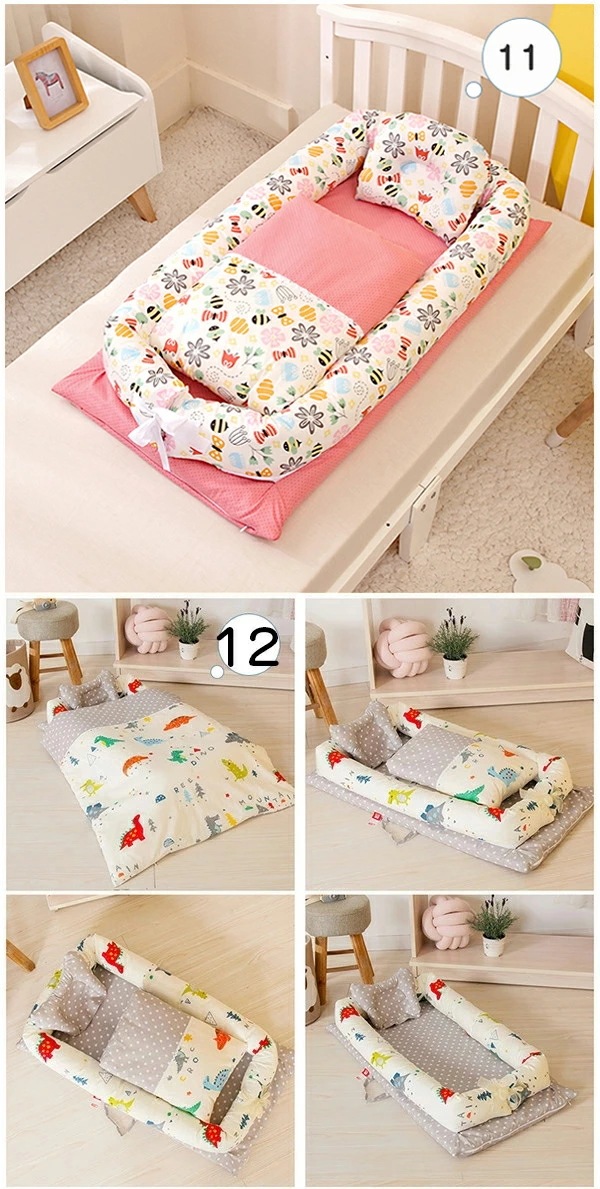 【短納期】ベビー ベッドインベッド 新生児/赤ちゃん ベビーガード ベビーインベッド ベビーベッド 添い寝ベッド 寝返り防止 コットン 昼寝布団 オムツ換え 新生児ベッド 枕付き/布団付き 転落防止