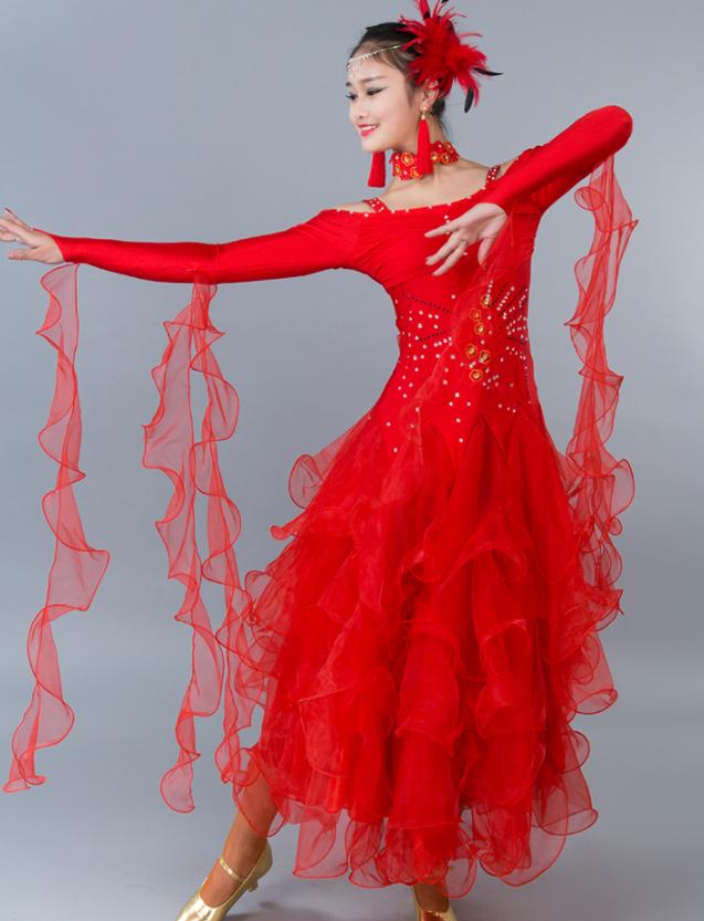 6色 高級モダンドレス スパンコールキラキラ社交ダンスドレス ラテン